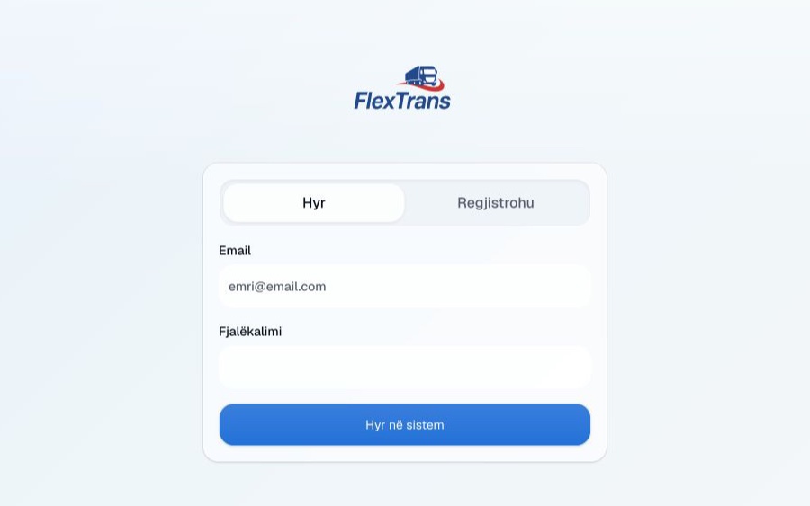 FlexTrans transport management web app login screen